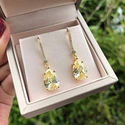 Gold Farbe 9 * 13MM Citrin Diamant Ohrringe Echtes Silber 925 Fine Jewelry Drop Ohrringe Hochzeit Verlobungsgeschenk für Frau von liuliu
