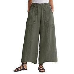 liushop Lounge Hose Womens Casual Hosen Leinen Hosen Elastische Taille Capri Hosen Breite Beinhosen mit Taschen Wide Legs Hose (Color : Army Green, Size : Small) von liushop