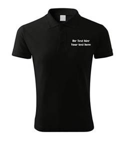 Personalisierte Herren Pique Polo Shirt mit Ihr Wunschtext auf Vorne- und Rückseite L62 (Schwarz, M) von loco