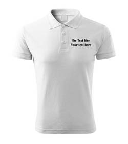 Personalisierte Herren Pique Polo Shirt mit Ihr Wunschtext auf Vorne- und Rückseite L62 (Weiss, L) von loco