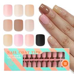 300 Stück Kurz Square Nail Tips 10 Colours Soft Gel Press On Nails Full Cover Nageltips FüR GelnäGel Pre-Designed X-Coat Tips With Tip Primer Cover, Pre-colored Short Press On Nails von lofuanna