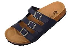 loki ANNA by Pantoletten für Damen I nachhaltig & vegan, PETA-zertifiziert I Sandalen mit flexibler EVA-Laufsohle & Memory-Korkfußbett I 3-Riemer Schlappen, Allergiker-freundlich I 38 in Blau von loki