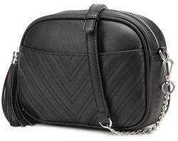 lola mae Quilted Crossbody Bag, Trendy Design Shoulder Purse (Black-Silver hardware) von lola mae