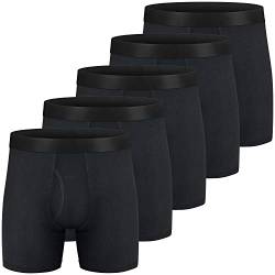 longfor Herren-Boxershorts, Baumwolle, bequem, atmungsaktiv, ohne Etikett, kein Hochrutschen, 15,2 cm, normale Beine, Boxershorts mit Hosenschlitz, A: Baumwolle, Schwarz, 5 Stück, XXX-Large von longfor