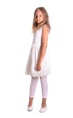 looksy Mädchen 7/8 Länge Fußlose Strumpfhose für Rock Kleid Tunika Dünne Leggings für kleine Dame Modische Kinder Ballett Gymnastik Schulhose, Alice, Bianco 110/116 cm (5/6 Jahre) von looksy