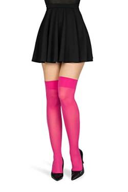looksy Rosa Overknee-Socken für Damen kniehoch lang einfarbig für Mädchen Schule Cosplay Uniform Strümpfe 60 den, Fuxia von looksy