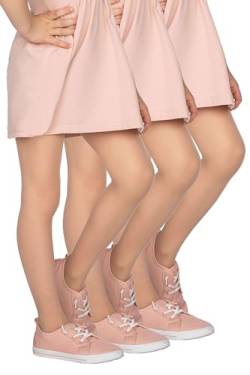 looksy Tonia Packung mit 3 Paaren italienischen Mädchen-Strumpfhosen in Beige, 20 DEN, leichte, transparente Strumpfhosen mit glattem Fuß, Ballett- und Tanzschulstrümpfe, Natural 7/8 Jahre von looksy