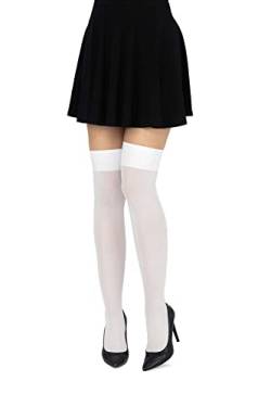 looksy Weiß Overknee-Socken für Damen kniehoch lang einfarbig für Mädchen Schule Cosplay Uniform Strümpfe 60 den, Bianco von looksy