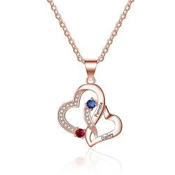 Lorajewel Halskette Damen mit Gravur 2 Namen Herz Kette mit 2 Geburtsstein Sterling Silber 925 Muttertagsgeschenk Mutter Tochter Kette Rosegold von lorajewel