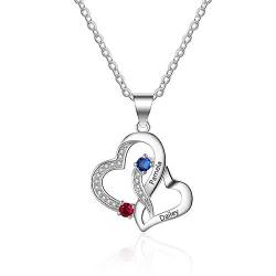 Lorajewel Halskette Damen mit Gravur 2 Namen Herz Kette mit 2 Geburtsstein Sterling Silber 925 Muttertagsgeschenk Mutter Tochter Kette von lorajewel