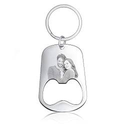 Personalisiert Silber Foto Schlüsselbund Benutzerdefiniert Flasche Öffner Schlüsselring zum Männer Papa Opa Schlüsselanhänger Graviert Text Bier Öffner Freund Zum Ihm Denkmal Vater Tag Liebe Geschenk von lorajewel