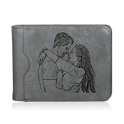 lorajewel Brieftasche Foto Personalisierte Herren Leder Geldbörsen mit Namen Datum Gravierte Jungen Karte Brieftasche für Vatertag Weihnachten Familie Freund von lorajewel