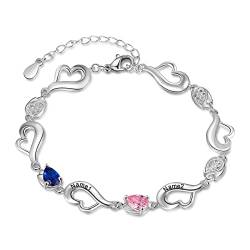 lorajewel Damen Armbänder mit 2 Namen Gravur Geburtsstein mit Gravur Herz Anhänger Personalisiert Schmuck Geschenk für Weihnachten/Geburtstag/Valentinstag… von lorajewel