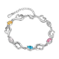 lorajewel Damen Armbänder mit 4 Namen Gravur Geburtsstein mit Gravur Herz Anhänger Personalisiert Schmuck Geschenk für Weihnachten/Geburtstag/Valentinstag… von lorajewel