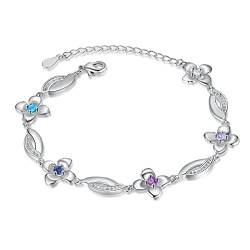 lorajewel Damen Personalisiert Armbander mit 4 Namen Rose Anhänger Kristall Sterling Silber 925 Schmuck Geschenk für Mutter und Tochter Oma Frau Schwester von lorajewel