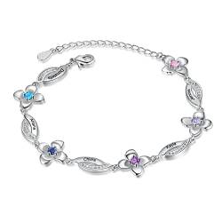 lorajewel Damen Personalisiert Armbander mit 5 Namen Rose Anhänger Kristall Sterling Silber 925 Schmuck Geschenk für Mutter und Tochter Oma Frau Schwester von lorajewel