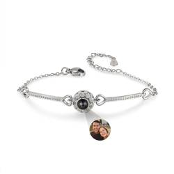 lorajewel Foto Armband mit Herz Personalisierte Foto Projektion Armbänder Damen mit Bild Im Inneren Weihnachten Schmuck Geschenke für Frauen Familie von lorajewel