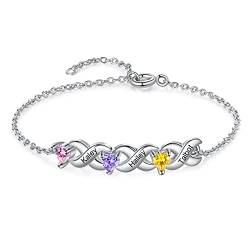 lorajewel Infinity Armband mit Geburtsstein Edelsteine Bracelet，benutzerdefinierte graviert inspirierende Manschette Armreif Unendlichkeit Liebe Geschenk Muttertag Valentinstag von lorajewel