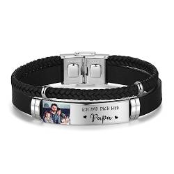 lorajewel Name Personalisierte Foto Armbänder Gummikette für Männer Frauen mit Gravur Silber Anhänger Lederarmband mit Namensgravur für Männer Echtes Armband Vatertag von lorajewel