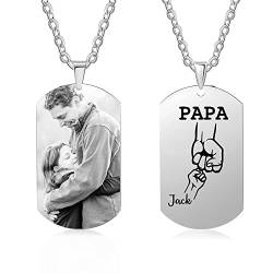 lorajewel PAPA Name Kette Personalisierte Foto Ketten Geschenk zum Vatertag Titanium Stahl Silber-Anhänger Geburtstagsgeschenk für den Vater Familie Paar bester Freund Halskette von lorajewel