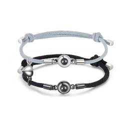 lorajewel Partnerarmbänder mit Gravur Foto Projektion Armband Magnetische Paar Armband Personalisiertes Pärchen Armband Freundschaftsarmband Leder Edelstahl Geschenk (Foto-4) von lorajewel