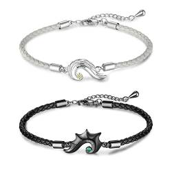 lorajewel Partnerarmbänder mit Gravur Foto Projektion Armband Magnetische Paar Armband Personalisiertes Pärchen Armband Freundschaftsarmband Leder Edelstahl Geschenk (Stone-1) von lorajewel