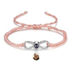 lorajewel Personalisiert Armbänder mit Foto Projektion für Damen Flechten Armband Freundschaftsarmband Partnerarmband für Valentinstag Frau Freundin Mutter und Tochter (rosa) von lorajewel