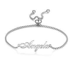 lorajewel Personalisierte Armbänder Custom Name Edelstahl Armband Geschenk für Geburtstag Freundschaft Mama Schwester Liebhaber (Silber#A) von lorajewel