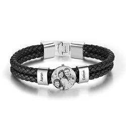 lorajewel Personalisierte Armbänder für Herren Lederarmband mit Namen und Foto Geschenk zum Vatertag, Geburtstag des Vaters Jahrestag Armband aus rostfreiem Stahl von lorajewel