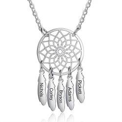 lorajewel Personalisierte Halskette mit 2-5 Namen Gravur Blätter Formen Anhänger Kette für Damen Frauen Mutter Tochter Geschenk (5 Namen) von lorajewel