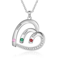 lorajewel Personalisierte Herz Halskette für Damen Silber Kette mit Namen und Geburtsstein Geschenk für die Mutter zum Muttertag Weihnachten Valentinstag (3 name) von lorajewel