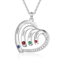 lorajewel Personalisierte Herz Halskette für Damen Silber Kette mit Namen und Geburtsstein Geschenk für die Mutter zum Muttertag Weihnachten Valentinstag (4 name) von lorajewel