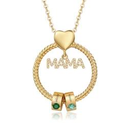 lorajewel Personalisierte Kette MAMA Namenskette Kette Damen mit Geburtsstein-Anhänger Silber Gold Kette Frauen Muttertagsgeschenke für Mama Ehefrau Oma von lorajewel