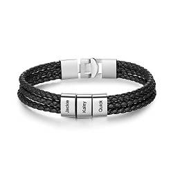 lorajewel Personalisierte Silberarmband mit Namen Gravur Perlen Armbänder für Herren Geschenk für Vater Ehemann beste Freunde Bruder (3 name) von lorajewel