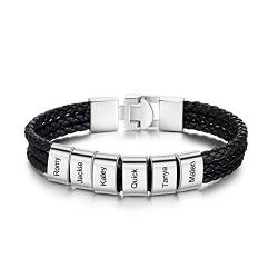 lorajewel Personalisierte Silberarmband mit Namen Gravur Perlen Armbänder für Herren Geschenk für Vater Ehemann beste Freunde Bruder (6 name) von lorajewel
