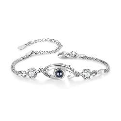 lorajewel Personalisiertes Armband mit projiziertem Foto des Paares Silber-Roségold-Armband mit Liebe Muttertag Vatertag Weihnachtsschmuck (Silber-1) von lorajewel