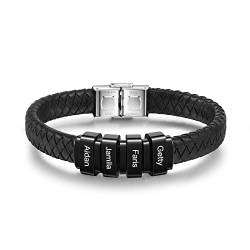 lorajewel Personalisiertes Herren Armbänder mit 4 Namen Männer gewebte Lederseil 23 cm Rostfreier Stahl Armbandgeschenk,Gib meinen Vater und Bruder von lorajewel