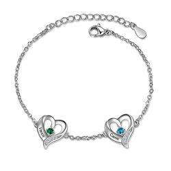 lorajewel Personalisiertes Herz Armband mit 1-5 Namen Geburtssteinen Armbänder Mutter Tochter Armbänder Personalisierte Geschenke für Mama, Frau, beste Freundin, Weihnachten, Muttertag (2 name) von lorajewel