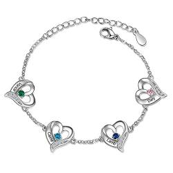 lorajewel Personalisiertes Herz Armband mit 1-5 Namen Geburtssteinen Armbänder Mutter Tochter Armbänder Personalisierte Geschenke für Mama, Frau, beste Freundin, Weihnachten, Muttertag (4 name) von lorajewel