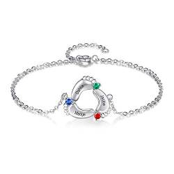 lorajewel Personalisiertes Herz Armband mit 1-5 Namen Geburtssteinen Armbänder Mutter Tochter Armbänder Personalisierte Geschenke für Mama, Frau, beste Freundin, Weihnachten, Muttertag (Babyfuß) von lorajewel