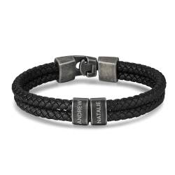 lorajewel Personalisiertes Lederarmband Herren mit Gravur Armband mit Namen Wickelarmband für Männer Tolles Geschenk für Vater Freund Mann (23CM, 2 Namen) von lorajewel