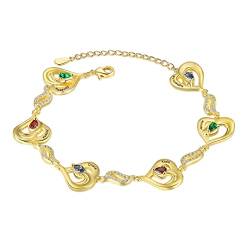 lorajewel Personifizieren Unbegrenztes Armband Gold Herz Damen Benutzerdefinierter Name und Geburtsstein Geschenke für Freunde, Liebhaber, Schwestern, Familie von lorajewel