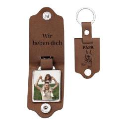 lorajewel Schlüsselanhänger Personalisiert Leder Schlüsselanhänger mit Namen Foto Geschenke für Männer PAPA-Fahr Vorsichtig, ich brauche dich hier bei mir (Braun-PAPA) von lorajewel