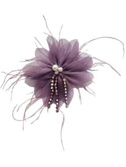 Brosche Anstecknadel Blume Stoff Perle Straß Lila von lordies