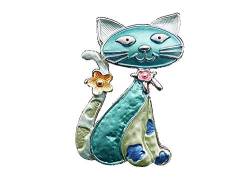 Brosche Magnetbrosche Schal Clip Bekleidung Poncho Taschen Stifel Textilschmuck Katze Blume Türkis von lordies