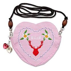 Edelweiss Trachten Tasche Oktoberfest Dirndl Herzform abnehmbarem Langer Kordel Mausi Hirschkopf Rosa von lordies