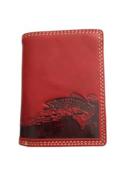 Geldbörse Portmonee Portemonnaie Geldbeutel echtes Leder Fisch Motiv Rot Hochformat von lordies