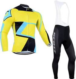 louizumify Herren Pro Radfahren Jersey Langarm Anzug 3D gepolsterte Hose, reflektierend, atmungsaktiv & schnell trocknend, Winddicht, 3 Taschen von louizumify