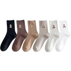 loyboon 6 Paar Damen Süsse Baumwolle Crew Socken Schwarz Weiß Braune Mehrfarbig Lange Wade Business Socken Atmungsaktiv von loyboon