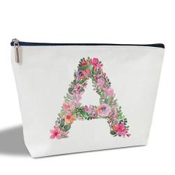 Initial Letter A Gifts for Women Mom Friend Besties Sister, Flower Monogrammed Makeup Bag, Cosmetic Travel Bag with Zipper for Mother's Day Wedding Graduation, Bride Bridesmaid Pouch Toiletry Bag - von ltazhyi